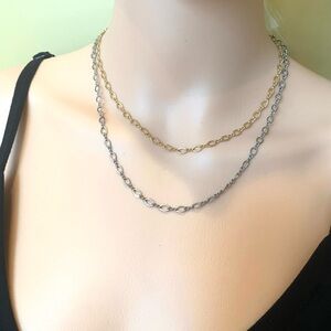 Silver & gold double strand necklace.